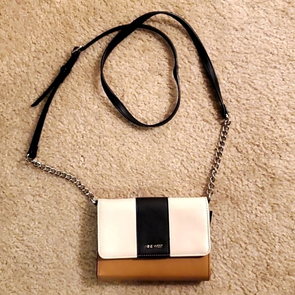 NINE WEST Black/Brown/Cream Faux Leather Sling Purse